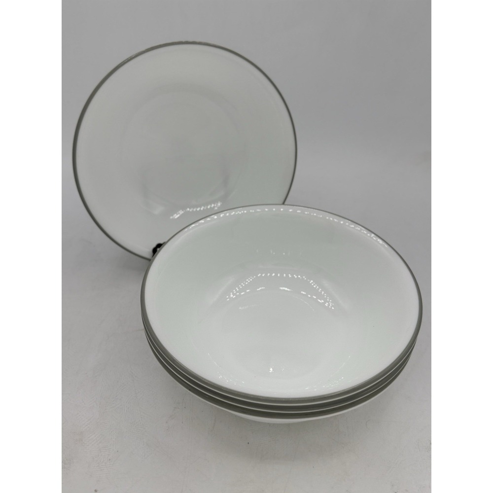 Corelle Vitrelle 6.25" Soup Cereal‎ Bowl White w/gray Rim - Set of 4
